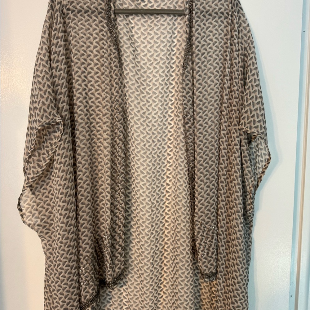 Anthropologie Andersen & Lauth Beaded Kimono One Size Geometric Print Gray